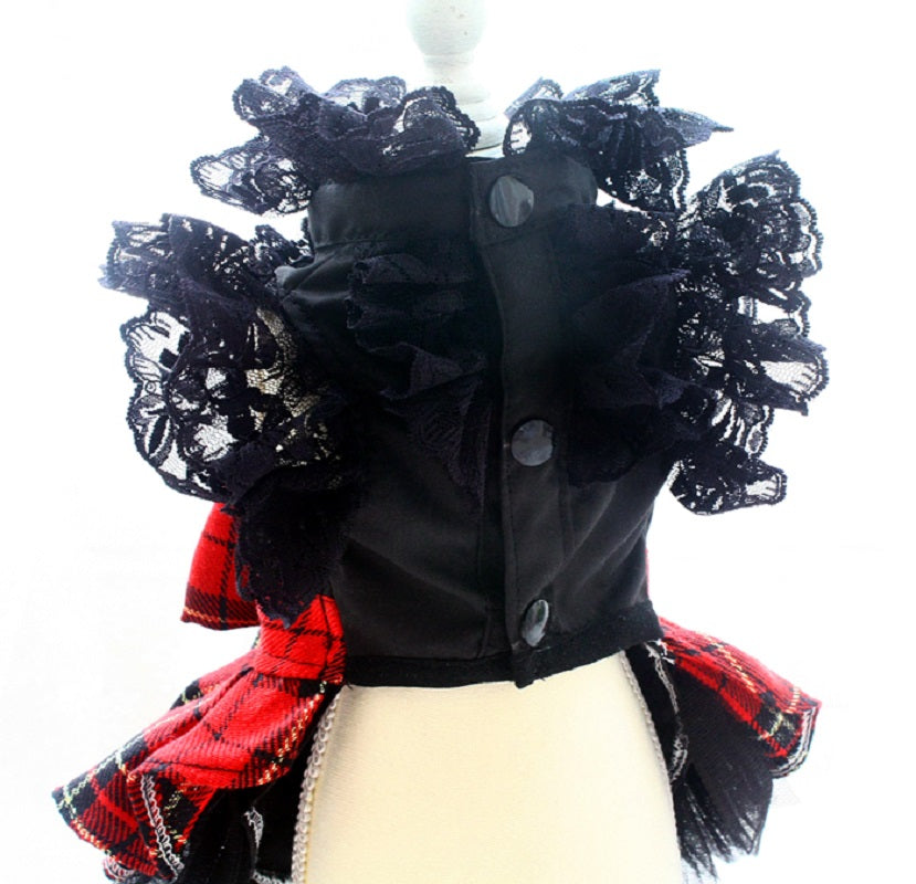 Plaid Uniform Dog Shirt with Skirt