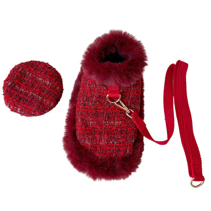 Dog cape+hat+leash sets wine tweed