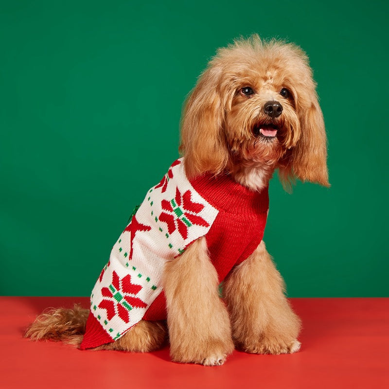 Christmas Pet Sweater • Red Dog Motif & Bows Knit