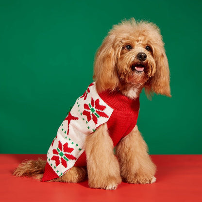 Christmas Pet Sweater • Red Dog Motif & Bows Knit
