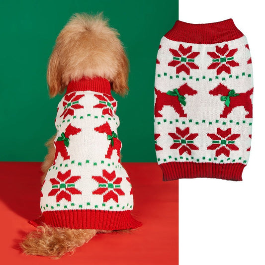 Christmas Pet Sweater • Red Dog Motif & Bows Knit