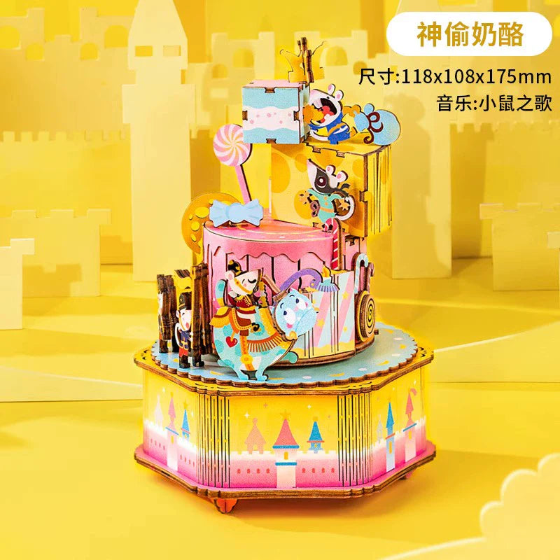 Ruoke Secret Cello Music Box Music Box Building Blocks DIY Handmade Wooden for Birthdays and Valentine's Days Gift for Men and Women