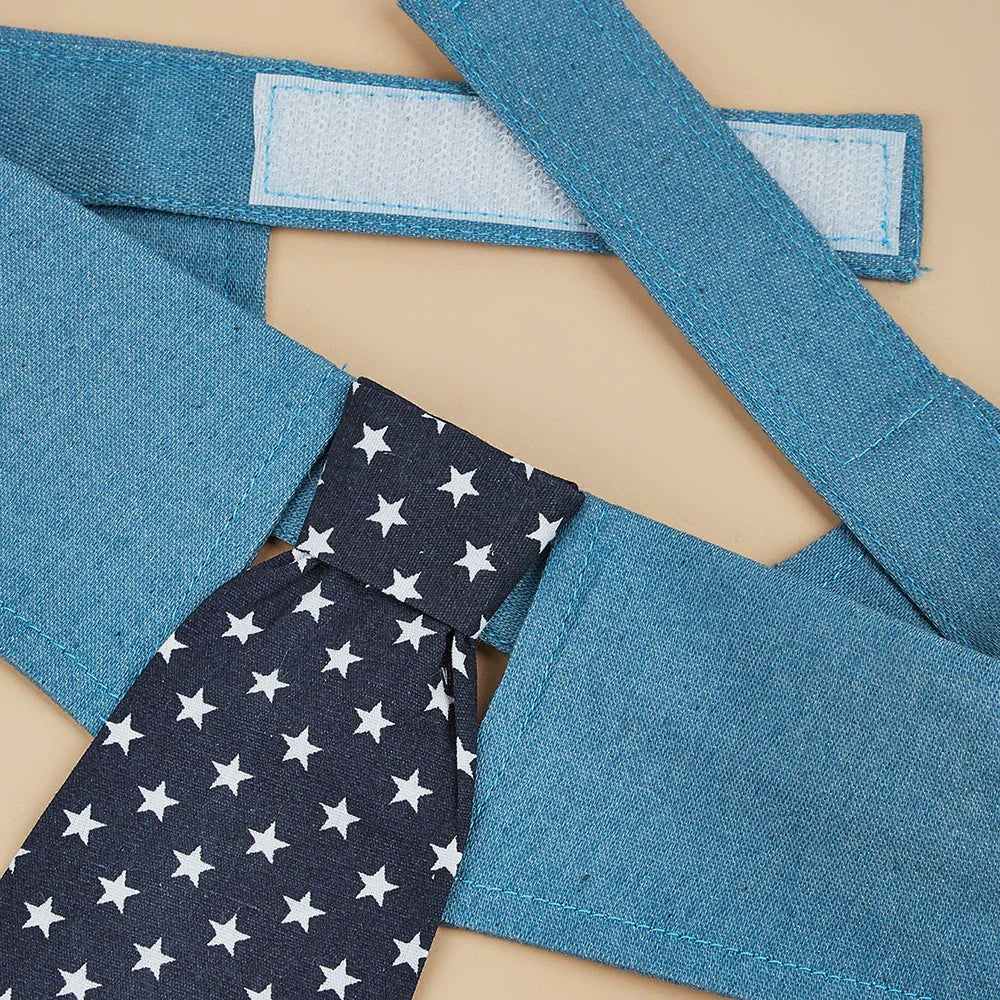 Patriotic Dog Tie Collar | Adjustable Blue Collar with Star Print Necktie for Dogs & Cats