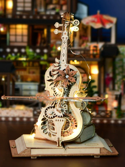 Ruoke Secret Cello Music Box Music Box Building Blocks DIY Handmade Wooden for Birthdays and Valentine's Days Gift for Men and Women