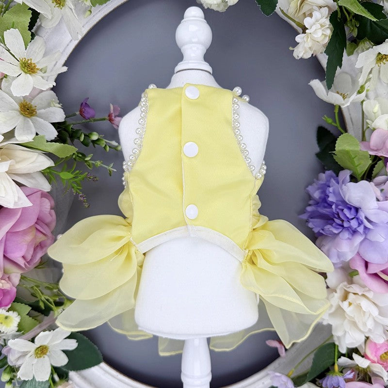 Handmade Elegant Yellow Pearl Princess Dress