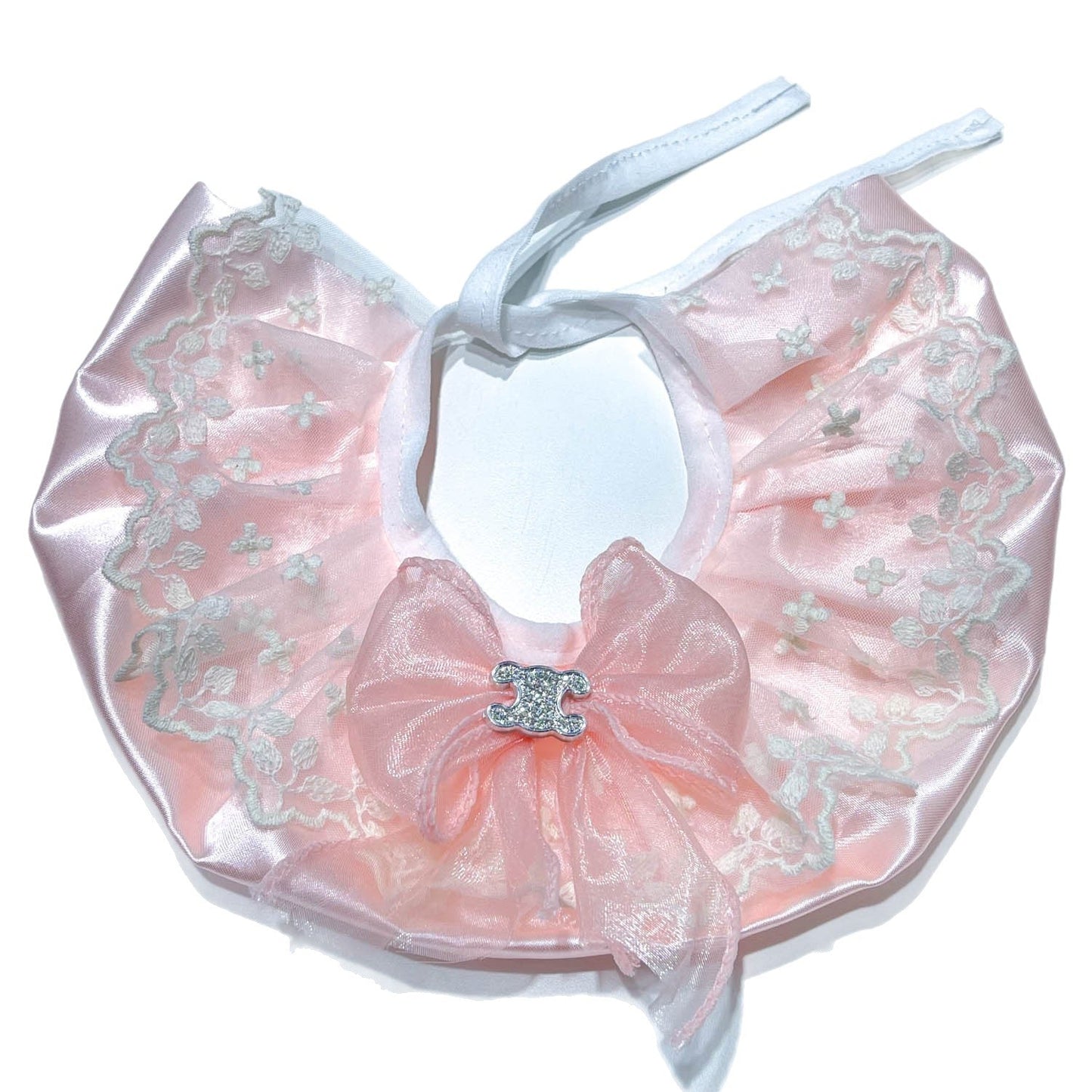 Lace Pet Bib with Bow & Embroidery