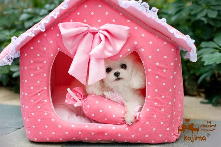 Dog house princess pink dot lace