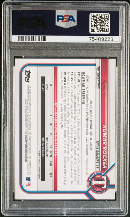 Graded 2022 Topps Bowman Draft Kumar Rocker #BD164 Rookie RC Baseball Card PSA 10 Gem Mint
