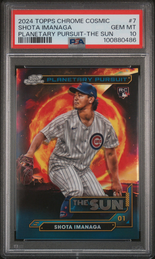 Graded 2024 Topps Chrome Cosmic Shota Imanaga #7 Planetary Pursuit The Sun Rookie RC Baseball Card PSA 10 Gem Mint