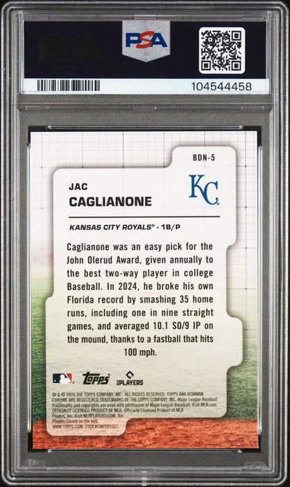 Graded 2024 Topps Bowman Draft Jac Caglianone #BDN5 Draft Night Rookie RC Baseball Card PSA 9 Mint
