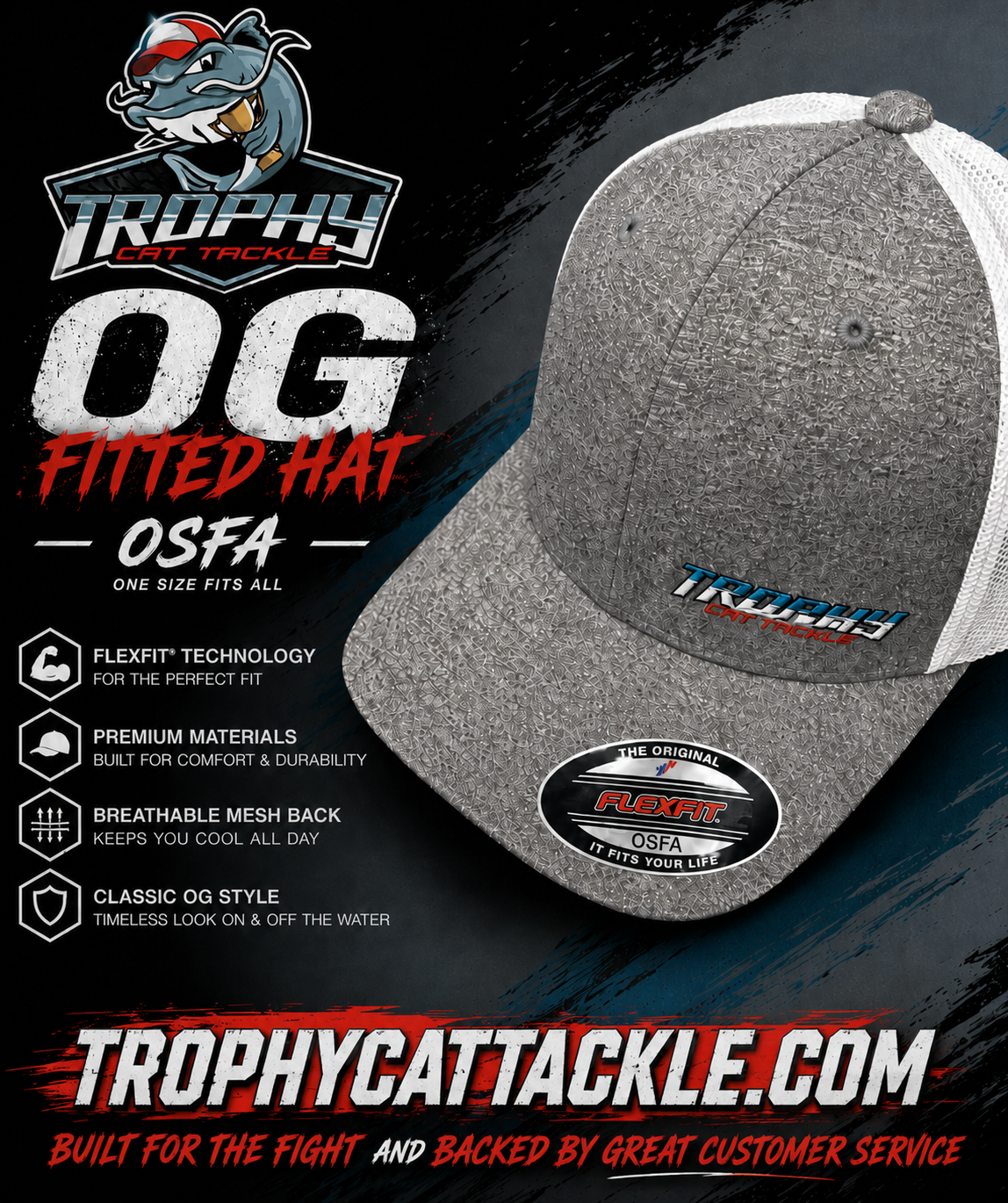 Trophy Cat Tackle OG Heather Grey FlexFit Trucker Hat