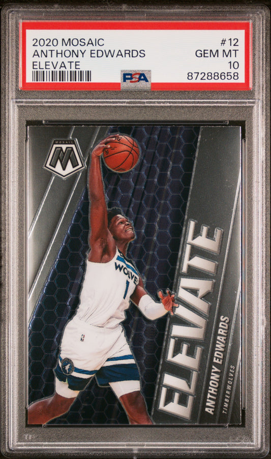 Graded 2020 Panini Mosaic Anthony Edwards #12 Elevate Rookie RC Basketball Card PSA 10 Gem Mint