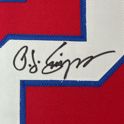 Framed Autographed/Signed OJ O.J. Simpson 35x39 Buffalo Red Football Jersey JSA COA