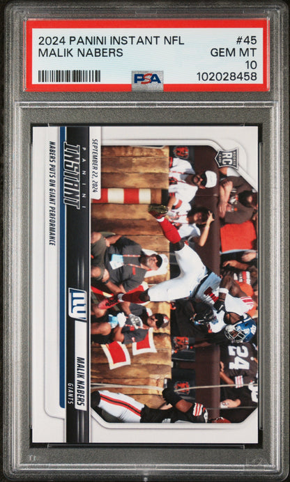 Graded 2024 Panini Instant NFL Malik Nabers #45 Rookie RC Football Card PSA 10 Gem Mint