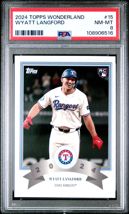 Graded 2024 Topps Wonderland Wyatt Langford #15 Rookie RC Baseball Card PSA 8 Near Mint