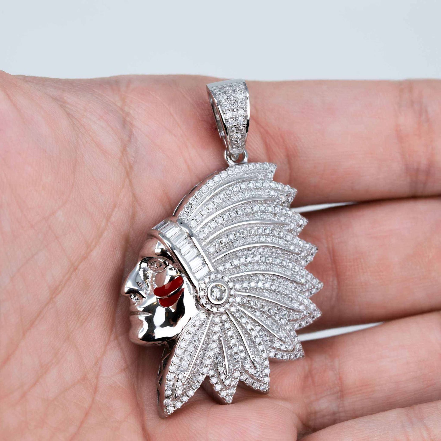 Native American Indian Chef Moissanite Pendant 925 Sterling Silver