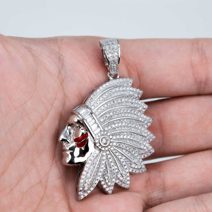 Native American Indian Chef Moissanite Pendant 925 Sterling Silver