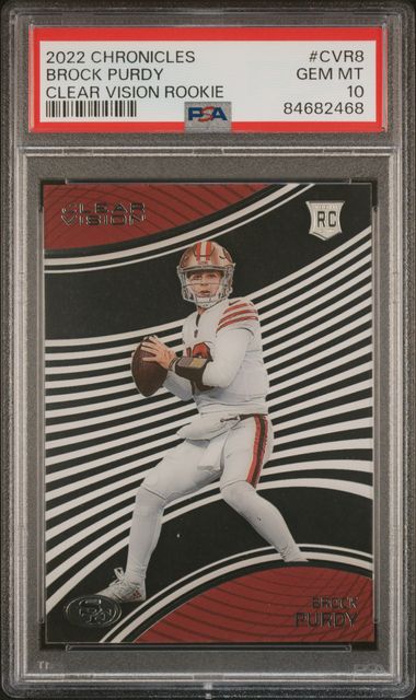 Graded 2022 Panini Chronicles Brock Purdy #CVR8 Clear Vision Rookies RC Football Card PSA 10 Gem Mint