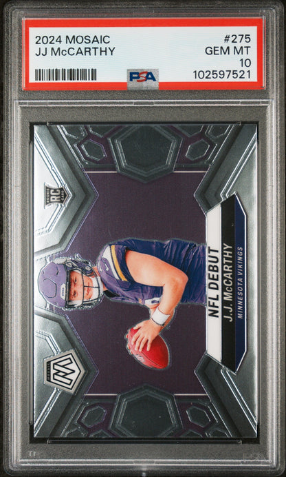 Graded 2024 Panini Mosaic JJ McCarthy #275 Rookie RC Football Card PSA 10 Gem Mint