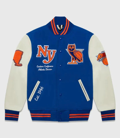 OVO x NBA New York Knicks Blue Varsity Jacket