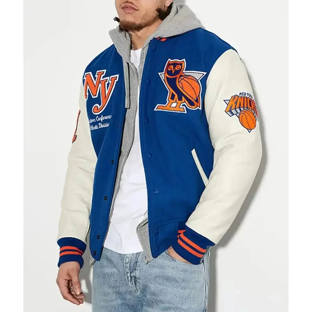 OVO x NBA New York Knicks Blue Varsity Jacket