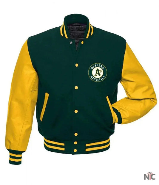 Oakland Athletics MLB Yellow and Green Letterman Jacket