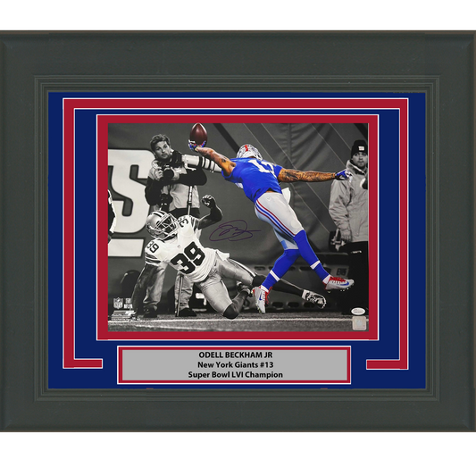 Framed Autographed/Signed Odell Beckham Jr. The Catch New York Giants Spotlight 16x20 Football Photo JSA COA #4