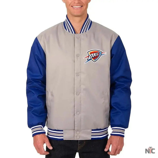 Oklahoma City Thunder Gray Royal Varsity Poly Twill Jacket
