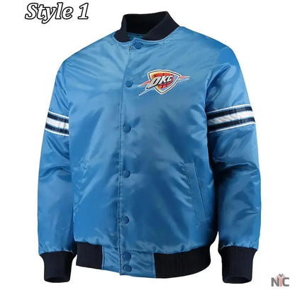Oklahoma City Thunder Pick Varsity Satin Blue Jacket