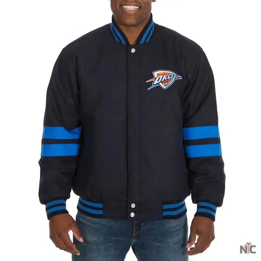 Oklahoma City Thunder Striped Varsity Navy Wool Jacket