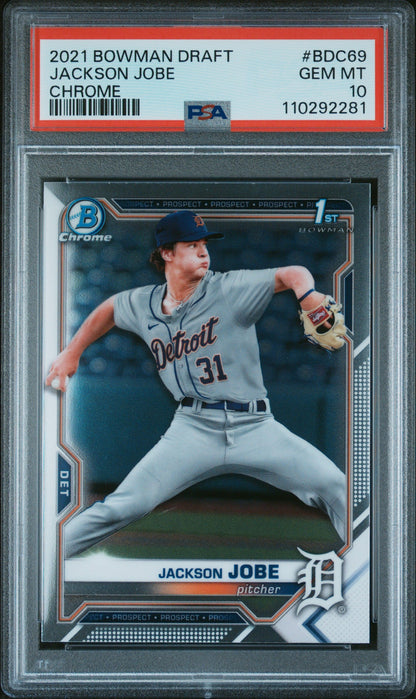 Graded 2021 Topps Bowman Draft Jackson Jobe #BDC69 Chrome Rookie RC Baseball Card PSA 10 Gem Mint