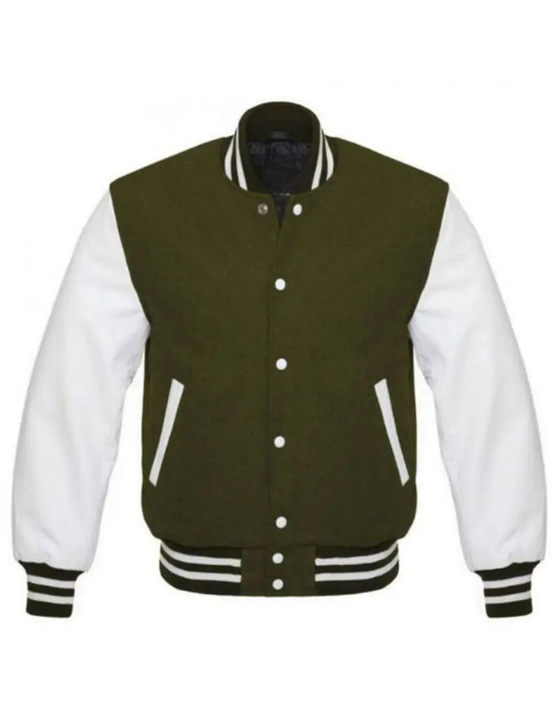 Olive Green And White Varsity Jacket