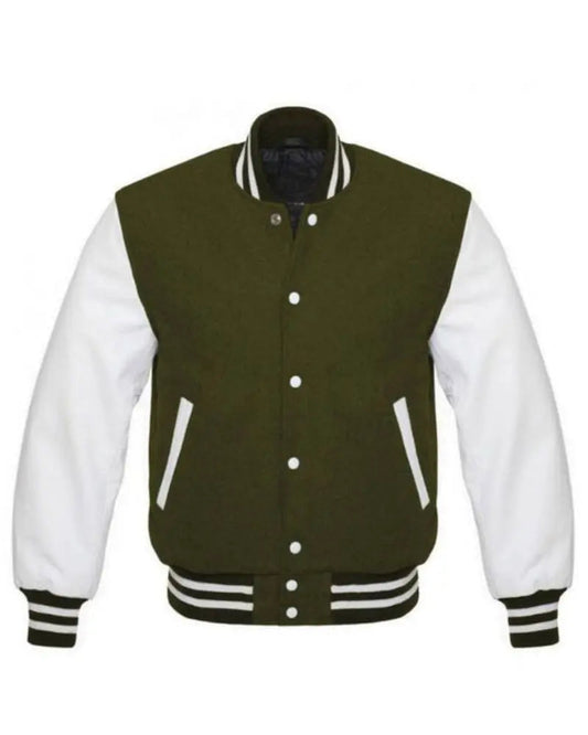 Olive Green And White Varsity Jacket