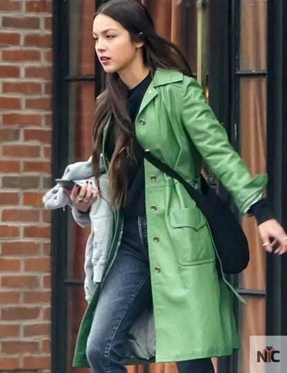 Olivia Rodrigo 2023 Green Leather Coat