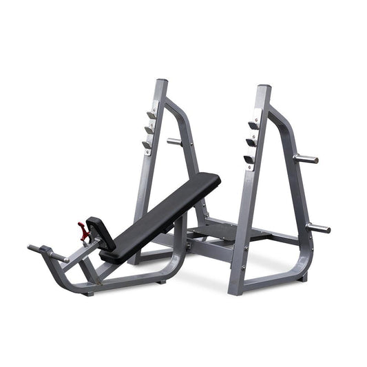 Olympic Incline Bench - Muscle D Fitness - 11 Gauge Steel - Commercial Upholstery - Weight Storage Pegs