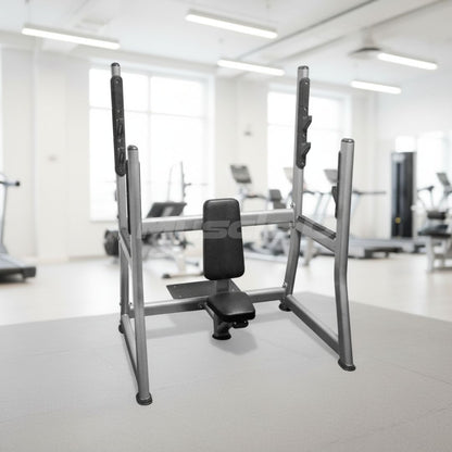 Olympic Military Bench - Muscle D Fitness - 11 Gauge Steel - Commercial Upholstery - Weight Storage Pegs