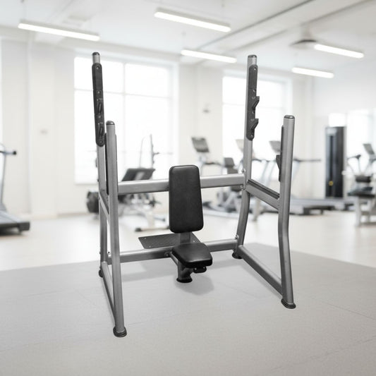 Olympic Military Bench - Muscle D Fitness - 11 Gauge Steel - Commercial Upholstery - Weight Storage Pegs