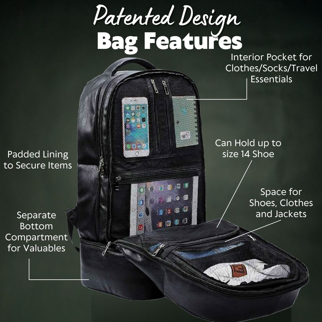 Grey Leather Carry-On Patented Backpack