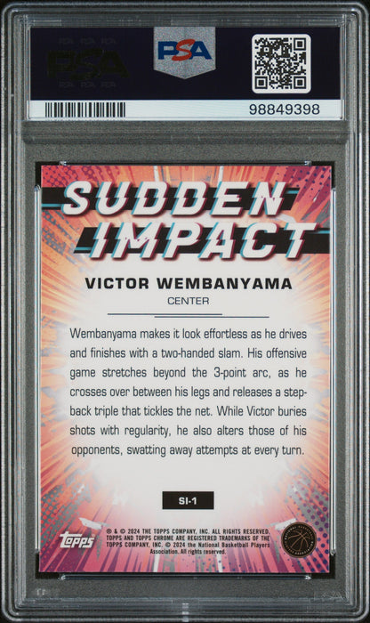 Graded 2023 Topps Chrome Victor Wembanyama #SI1 Sudden Impact Rookie RC Basketball Card PSA 10 Gem Mint