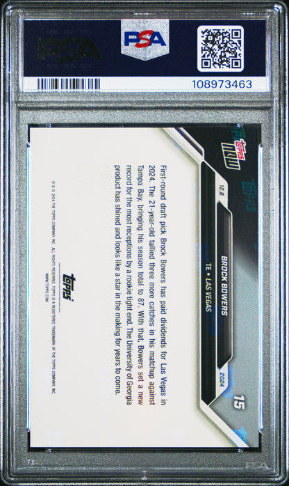Graded 2024 Topps Now Brock Bowers #15 Purple /25 Rookie RC Football Card PSA 9 Mint