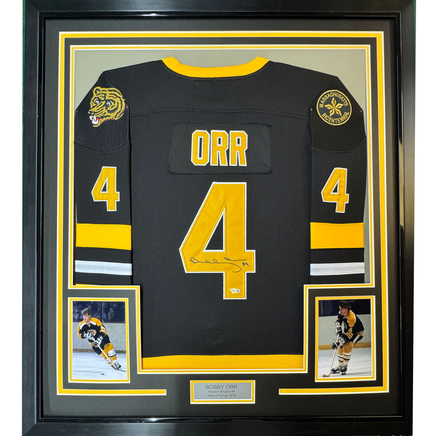 Framed Autographed/Signed Bobby Orr 35x39 Boston Bruins Black Hockey Jersey Fanatics COA