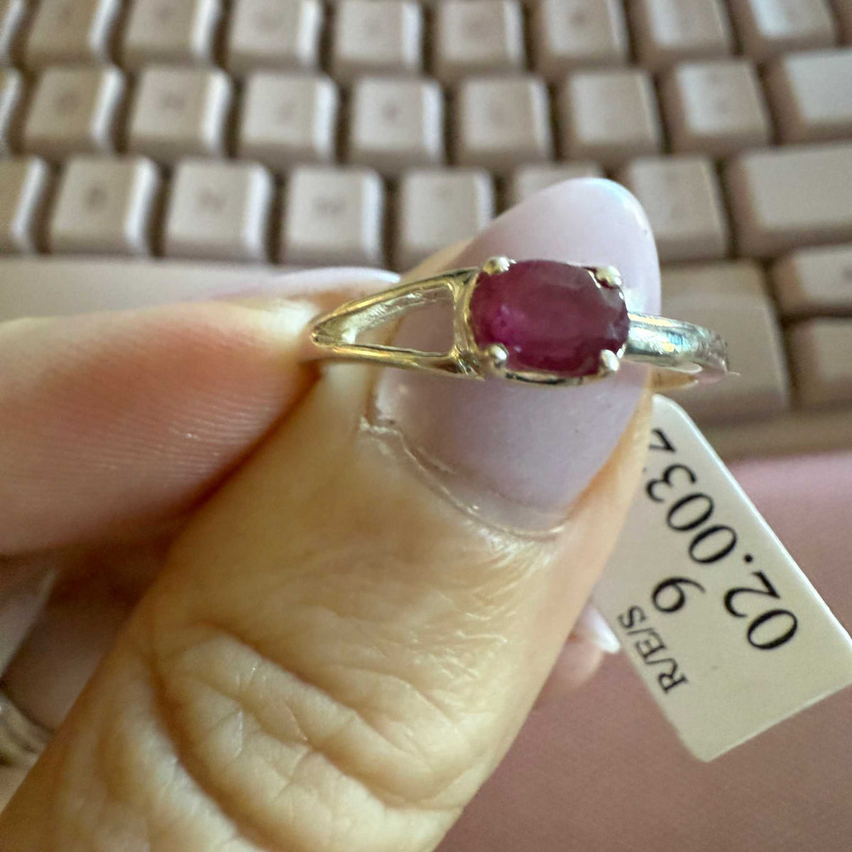 Ruby Split Band Sterling Silver Ring (Size 9)