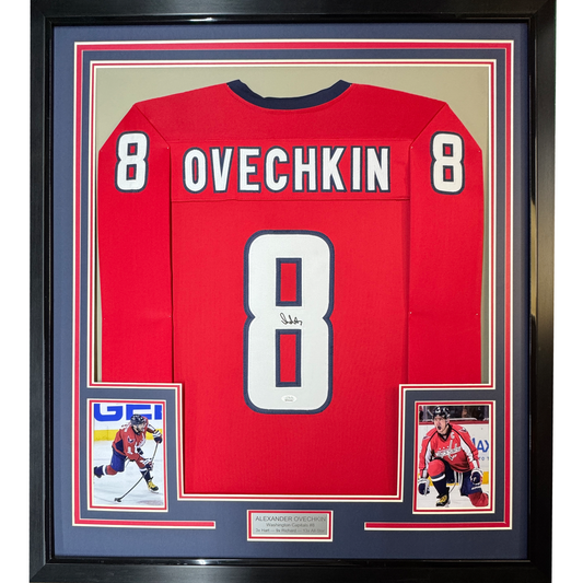 Framed Autographed/Signed Alexander Alex Ovechkin 35x39 Washington Red Hockey Jersey JSA COA