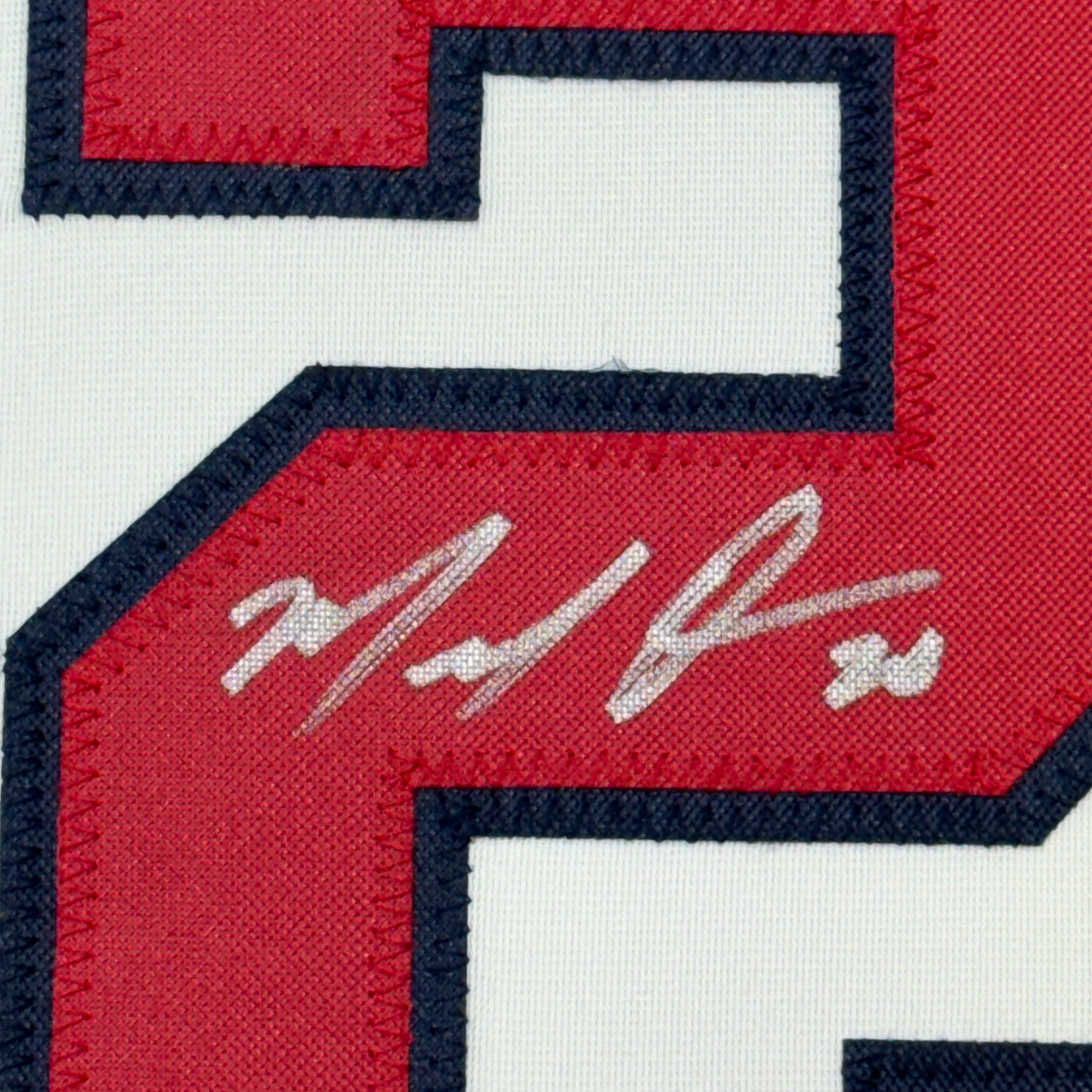 Framed Autographed/Signed Marcell Ozuna 35x39 Atlanta White Baseball Jersey Beckett BAS COA