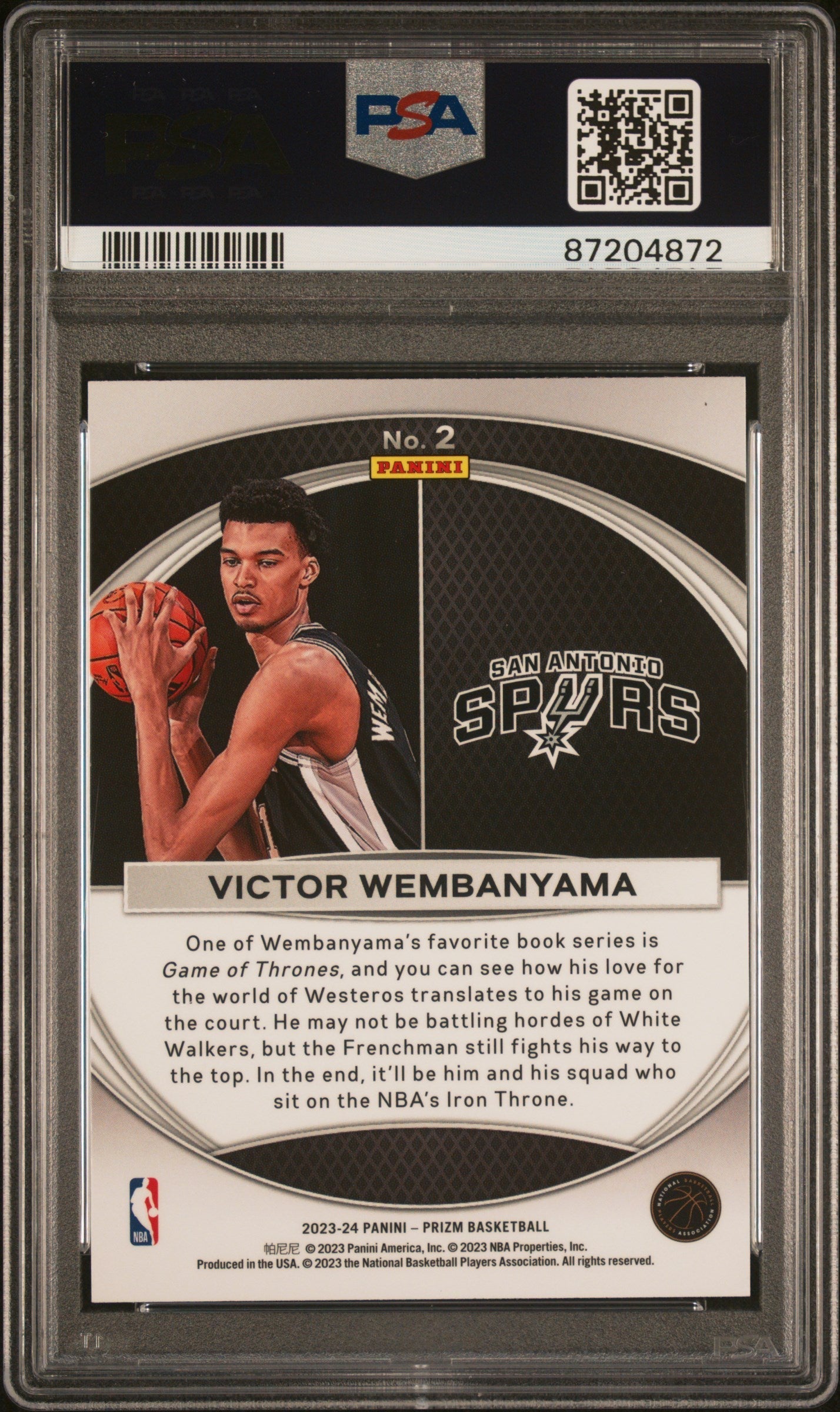 Graded 2023 Panini Prizm Victor Wembanyama #2 Global Reach Rookie RC Basketball Card PSA 10 Gem Mint