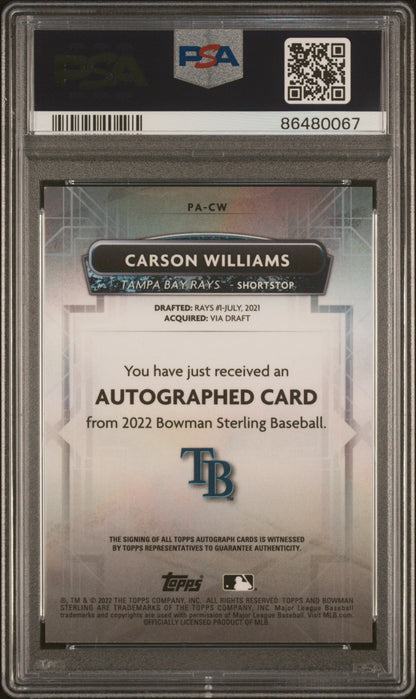 Graded 2022 Topps Bowmans Sterling Carson Williams #PACW Prospects Autographs Rookie RC Baseball Card PSA 10 Gem Mint