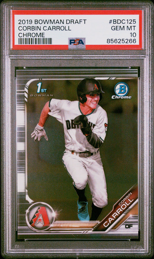 Graded 2019 Topps Bowman Draft Corbin Carroll #BDC125 Chrome Rookie RC Baseball Card PSA 10 Gem Mint