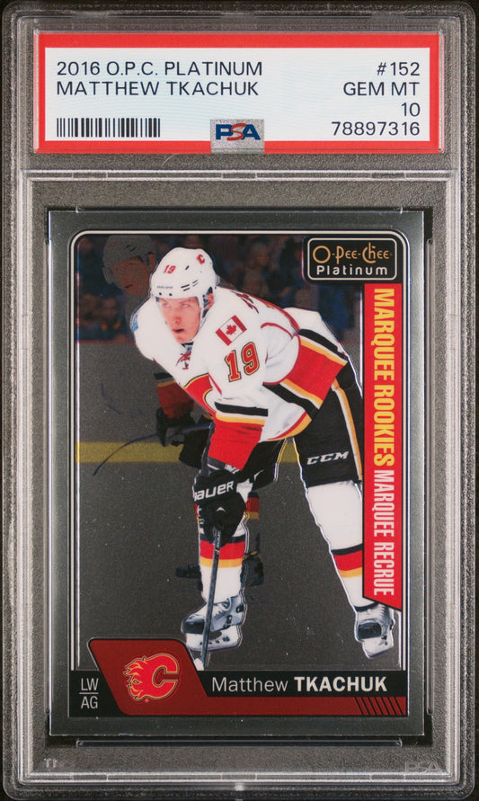 Graded 2016 UD O-Pee-Chee Platinum Matthew Tkachuk #152 Rookie RC Hockey Card PSA 10 Gem Mint
