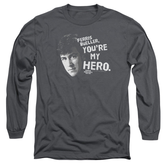 Ferris Buellers Day Off My Hero Mens Long Sleeve Shirt Charcoal Officially Licensed