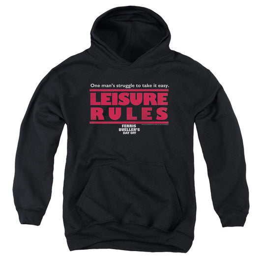 Ferris Buellers Day Off Leisure Rules Kids Youth Hoodie Black Officially Licensed